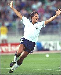 Gary Lineker celebrates one of his international goals