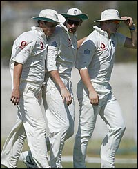 Simon Jones, Steve Harmison and Matthew Hoggard