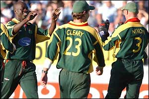 Veteran bowler Ottis Gibson claims an early Surrey wicket