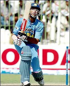 India's Yuvraj Singh plays a shot against Pakistan