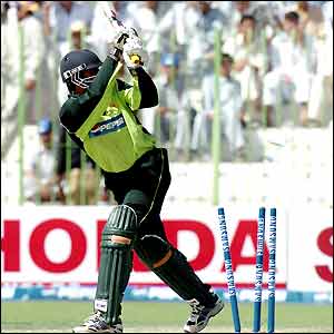 Shahid Afridi is bowled by Irfan Pathan