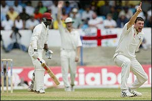 Harmison claims the wicket of Devon Smith