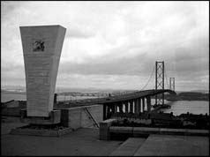 Forth Road Bridge viewed from south side with plaque 
