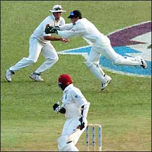 Tino Best edges a Matthew Hoggard delivery to England's Chris Read