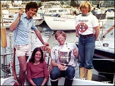 Fiona Wylie (standing) with the crew of Assent after the race