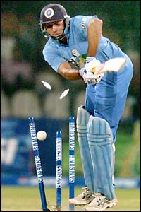 VVS Laxman is bowled by Shoaib