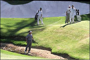 Lee Westwood of England plays out of Rae's Creek during the 2000 Masters
