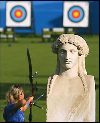Hanna Karasiova of Belarus competes in the women's archery