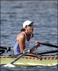 Rebecca Romero wins the quadruple sculls heat