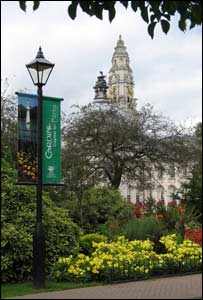 Cardiff City Hall taken from the park opposite the Welsh Museum (Howard Turvey)