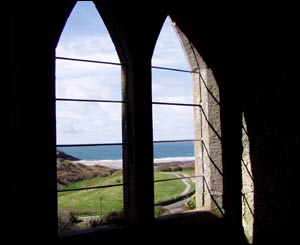 View from a window of Manorbier Castle looking towards the shore (Maureen Fleming)
