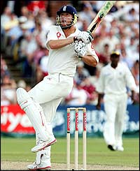 Andrew Flintoff smashes a boundary