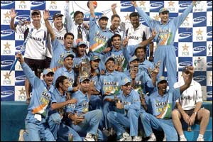 India team celebrates as they win by 40 runs 