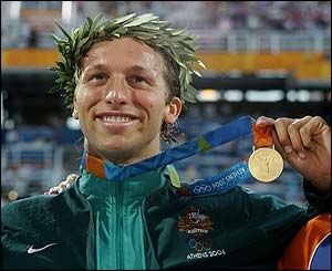 Thorpe is all smiles after winning the 200m freestyle gold