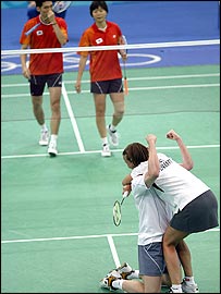 Rasmussen and Olsen celebrate after beating South Korea