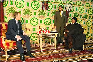 Tony Blair (left) with Muammar Gaddafi 