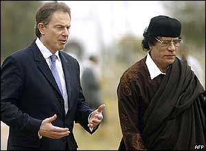 Tony Blair (left) with Muammar Gaddafi 