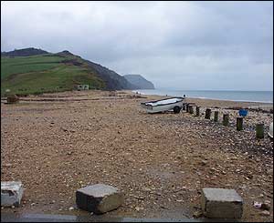 View of Charmouth beach towards cliffs