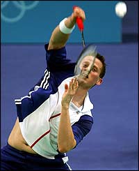 Richard Vaughan returns a shot