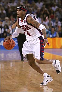Allen Iverson moves the ball against Greece 