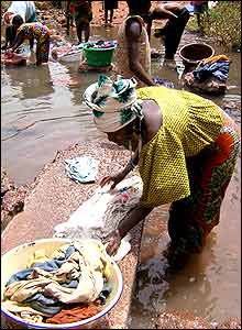 Women washing clothes in the river