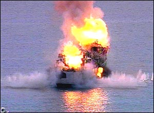 Ship is scuttled by massive chemical explosions