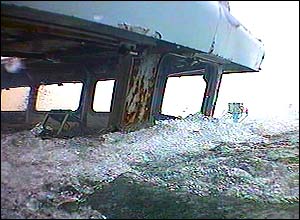Water floods the ships hull