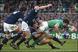 David Wallace of Ireland scores the third try for Ireland