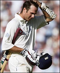 Michael Vaughan is out for 66, leaving England on 236-5