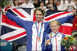 Nathan Robertson and Gail Emms celebrate silver