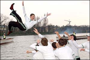 Cambridge cox Kenelm Richardson is thrown into the river 