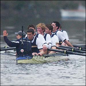 Oxford cox Acer Nethercott appeals at the end of the race