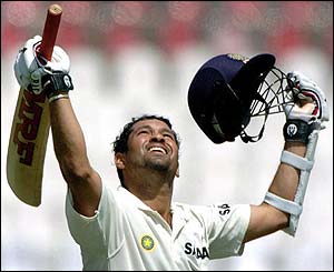 Sachin Tendulkar reaches his century 