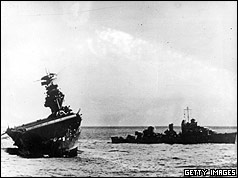 USS Yorktown listing badly