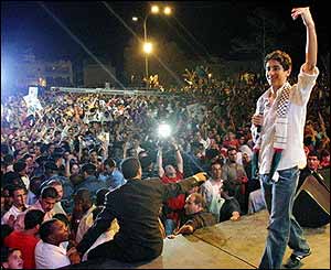 Ayman performs in front of an enthusiastic crowd in the Libyan capital Tripoli