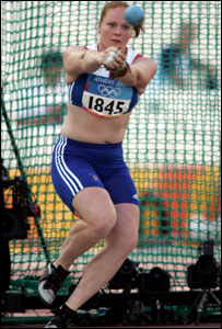 Britain's Shirley Webb competes in the women's hammer throw qualifying event