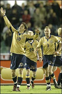 Ibrahimovic celebrates his winner against England