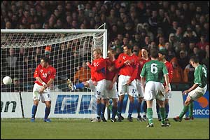 Ian Harte puts Ireland ahead against the Czechs