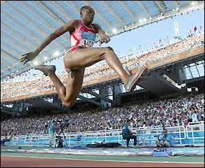 Francoise Mbango Etone jumps 15.30m to win