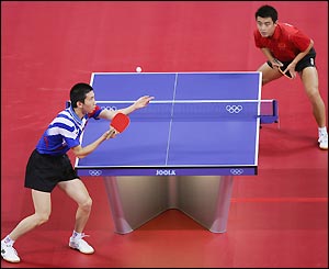 South Korea's Ryu Seung Min serves for gold