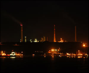 The Texaco Pembroke refinery and Jetty taken at night from across the water in Milford Haven from the Rath. (Eddie Davies)