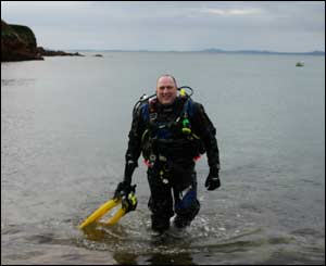 Lee Morris, living in Bromsgrove, after a dive at St Brides