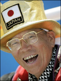 A Japanese baseball fan celebrates