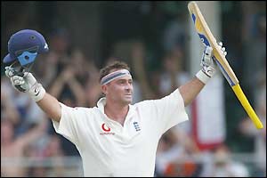 Graham Thorpe celebrates reaching three figures