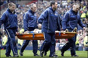 Ifill goes off after sustaining a groin injury and is replaced by Peter Sweeney