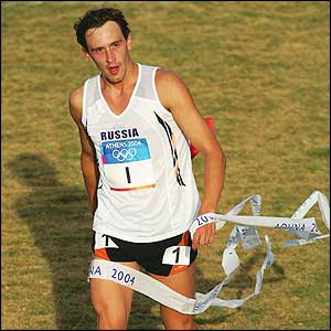 Andrey Moiseev of Russia finishes the 3000m run