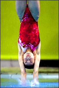China's Guo Jingjing dives during the women's 3m springboard final 