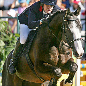 Kate Allenby struggles in the showjumping 