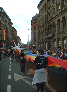 The parade heads down Princess Street, Manchester