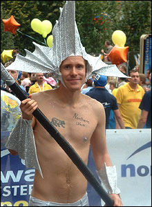 A man in costume at Manchester Pride